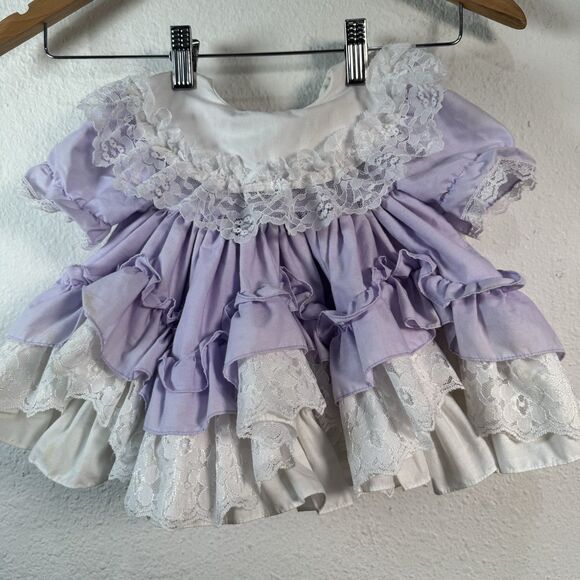 Vintage Martha’s Miniatures Baby Dress 0-3 Months Lavender Ruffles + Bell –Rare! - Picture 5 of 14